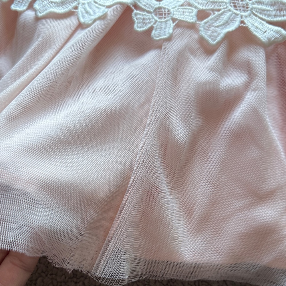 Girls' Ivory Lace Bodice with Blush Pink Tulle Skirt Formal Dress - Picture 4 of 7